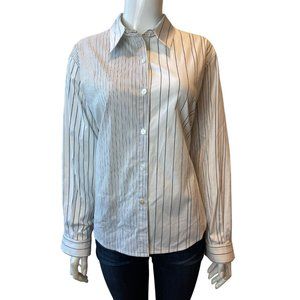 Chico's Women's Striped Button-Up Shirt Stretch Long Sleeve White Black Size 2